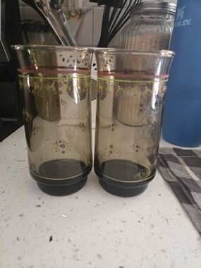 Vintage Libbey Smoky Brown Floral Glass Tumblers